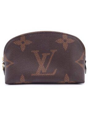Louis Vuitton Monogram Reverse Pochette Cosmetic PM Pouch Case Brown Leather